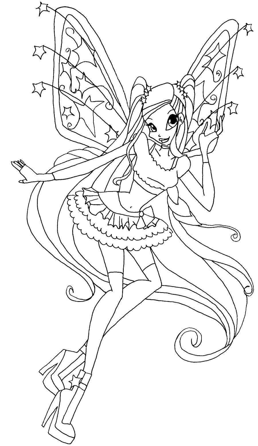 Coloring Stella on the heels. Category Winx club. Tags:  Character cartoon, Winx.