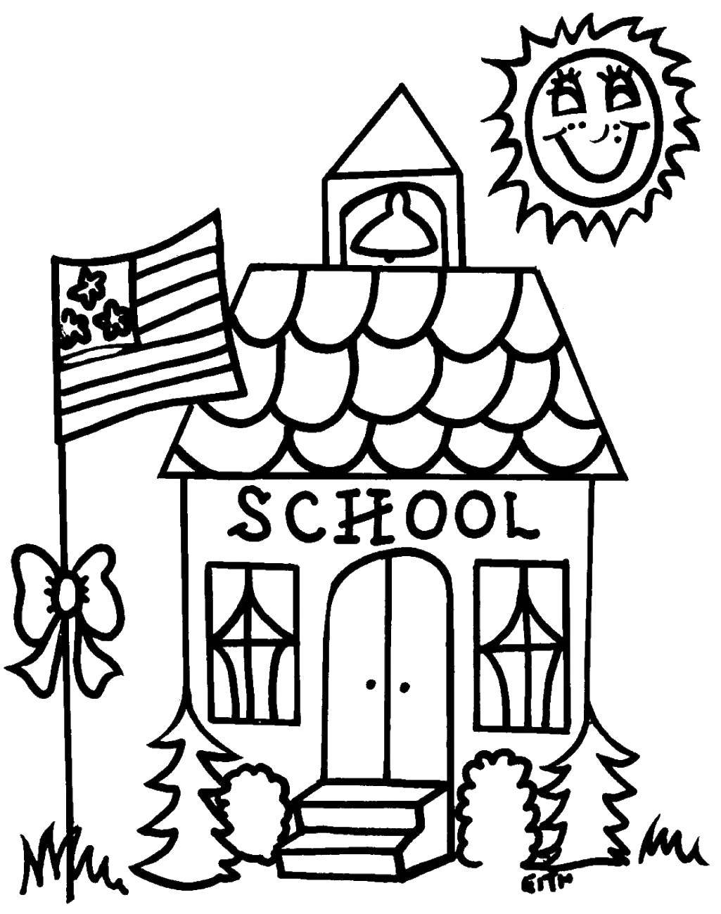 Название: Раскраска Здание школа. Категория: Школьные принадлежности. Теги: школа, дети.