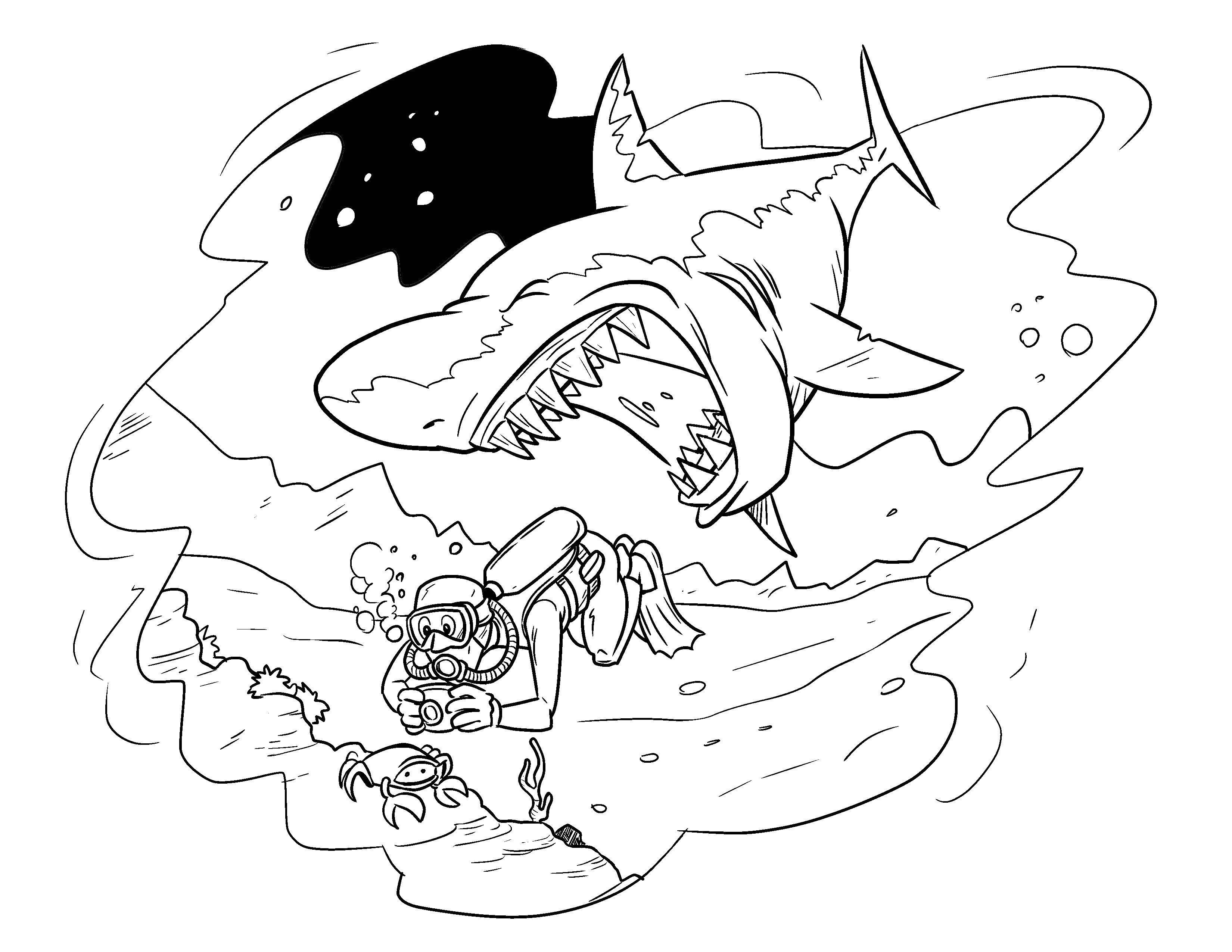 Название: Раскраска Акула будет обедать. Категория: морское. Теги: Подводный мир, рыба, акула.