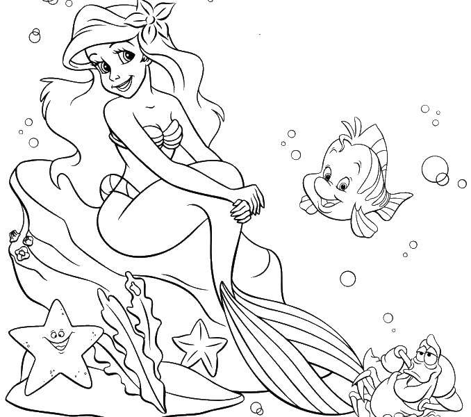 Coloring Ariel with fish. Category The little mermaid. Tags:  the little mermaid, Ariel, fish, friends.