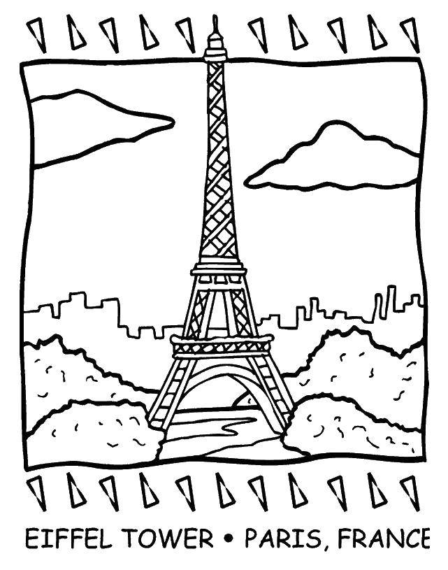 Название: Раскраска Башня в париже. Категория: раскраски. Теги: Франция, Эйфелева башня, Париж.