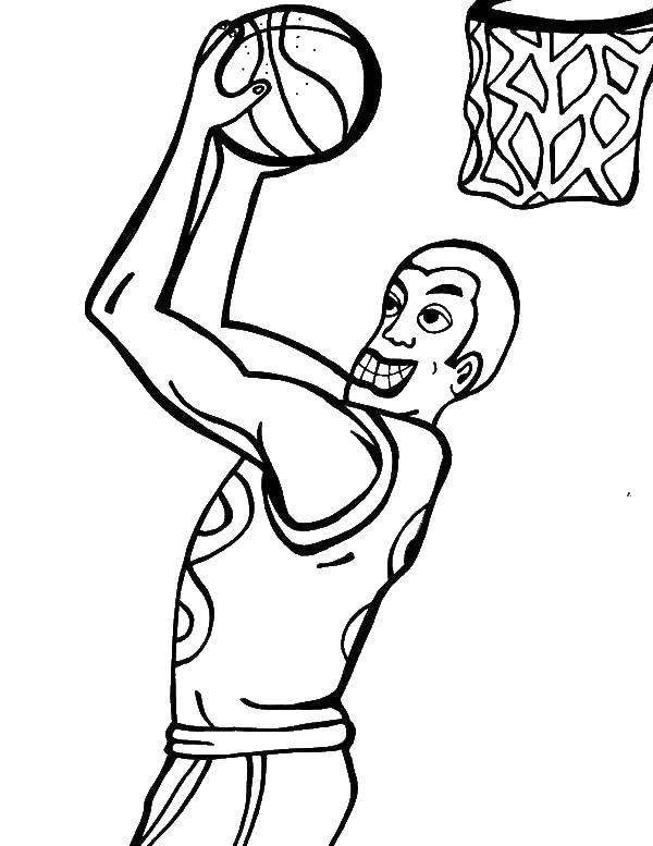 Название: Раскраска Баскетболист кинул мяч в сетку. Категория: баскетбол. Теги: баскетбол, мяч.