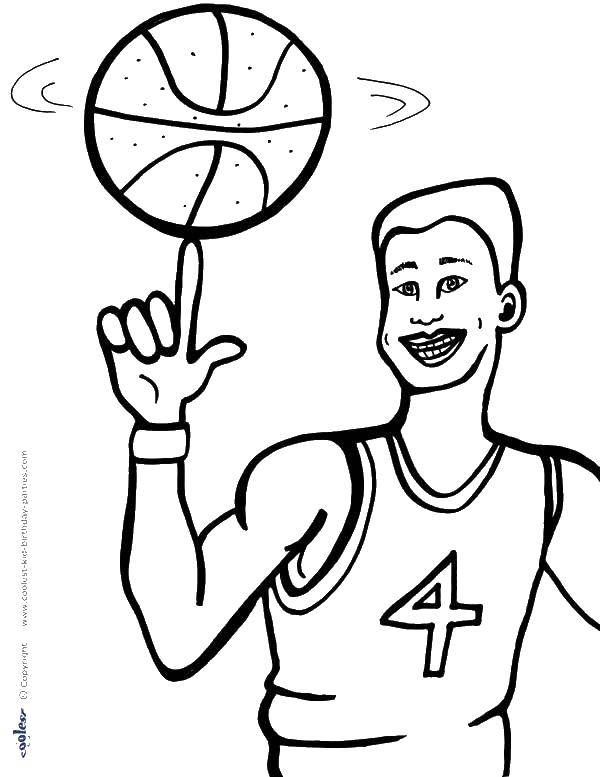Название: Раскраска Баскетболист крутит мяч. Категория: баскетбол. Теги: баскетбол, мяч.