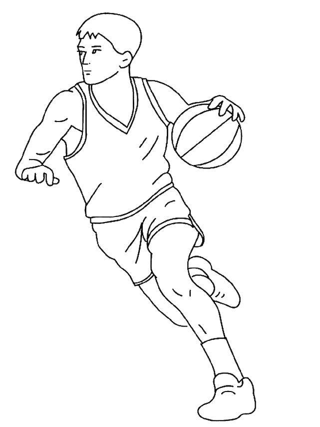 Название: Раскраска Бегущий игрок. Категория: баскетбол. Теги: Спорт, баскетбол, мяч, игра.
