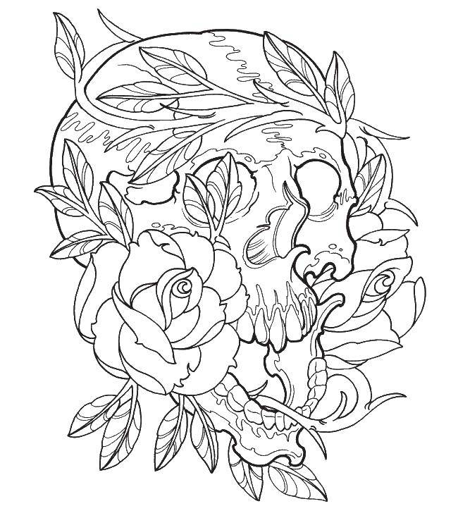 Название: Раскраска Череп с цветами. Категория: череп. Теги: черепа, цветы, розы.