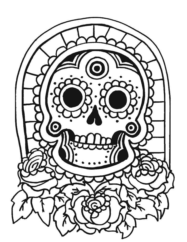 Coloring Skull with crown of roses. Category skull. Tags:  skull, roses, flowers.