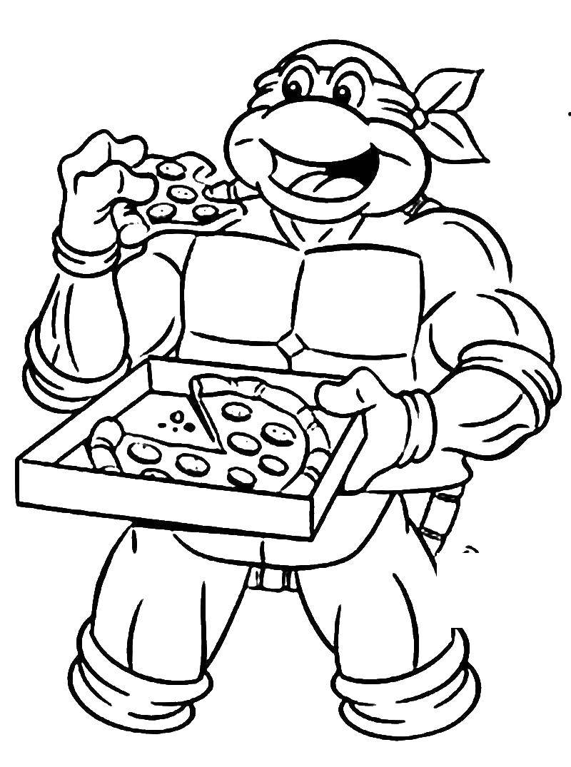 Название: Раскраска Черепаха кушает пиццу. Категория: черепашки ниндзя. Теги: Черепаха, черепашки ниндзя.