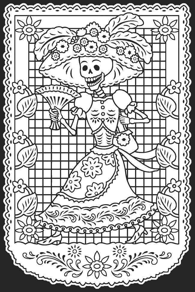Coloring Lady skeleton. Category Skull. Tags:  Skull, bones.