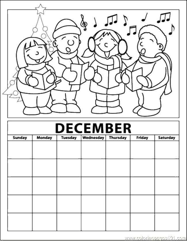 Название: Раскраска Декабрь календарь. Категория: Календарь. Теги: Календарь.