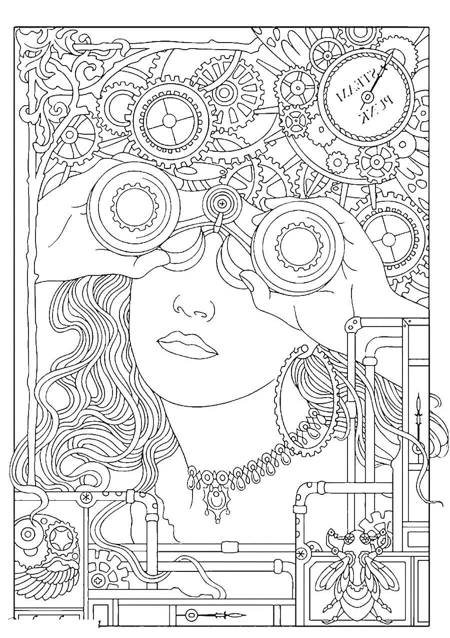 Coloring Girl with binoculars. Category coloring pages for girls. Tags:  binoculars girl.