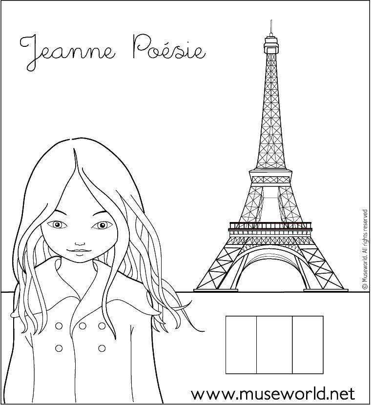 Название: Раскраска Девушка в париже. Категория: раскраски. Теги: франция, париж. девочка.