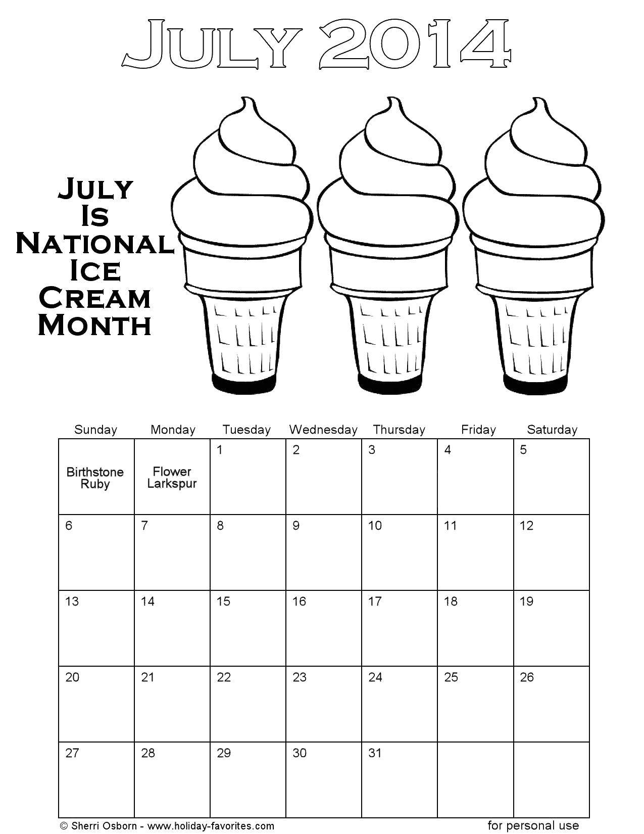 Coloring July 2014. Category Calendar. Tags:  Calendar.