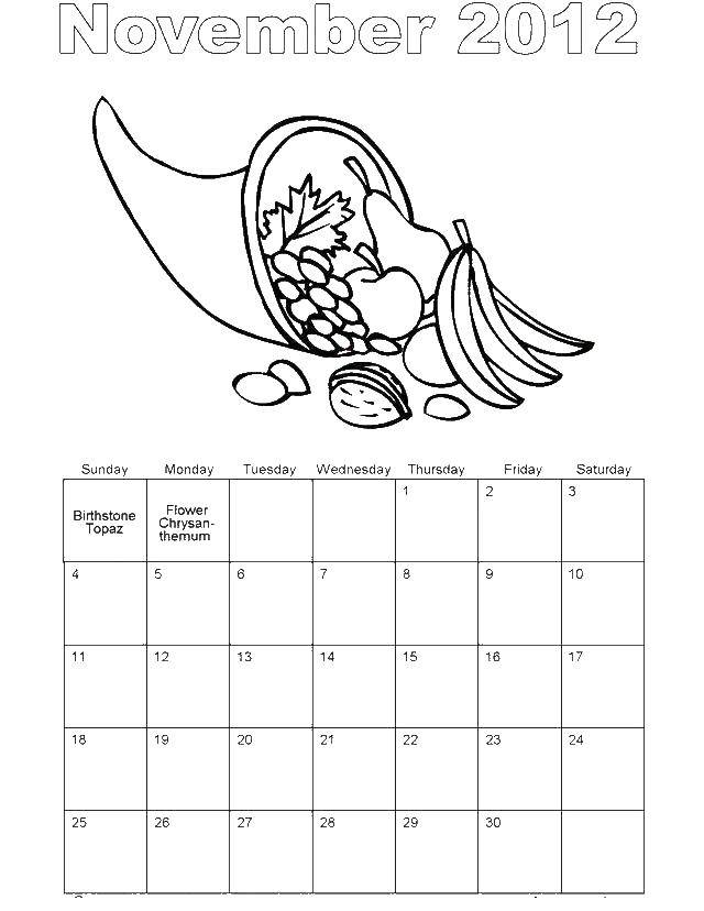 Название: Раскраска Календарь 2012. Категория: Календарь. Теги: Календарь.