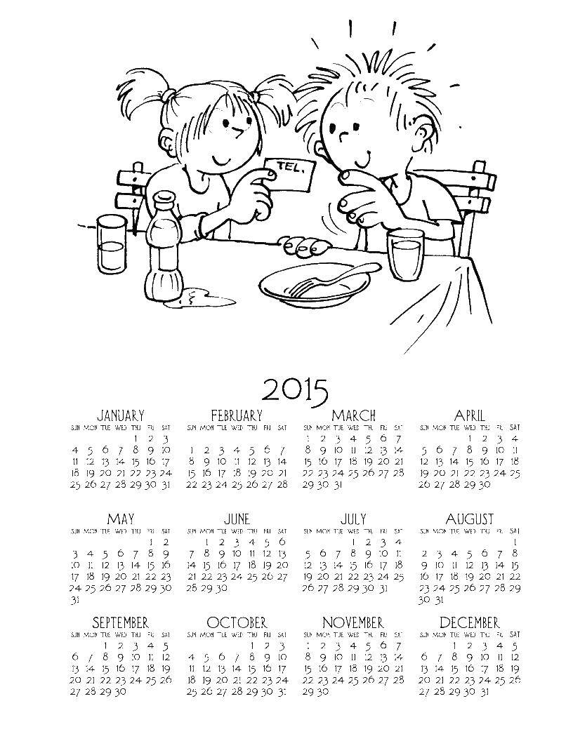 Название: Раскраска Календарь на 2015 год. Категория: Календарь. Теги: Календарь.