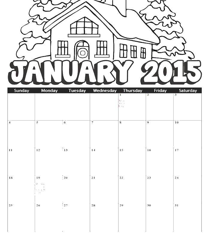 Название: Раскраска Календарь январь 2015. Категория: Календарь. Теги: Календарь, 2015.