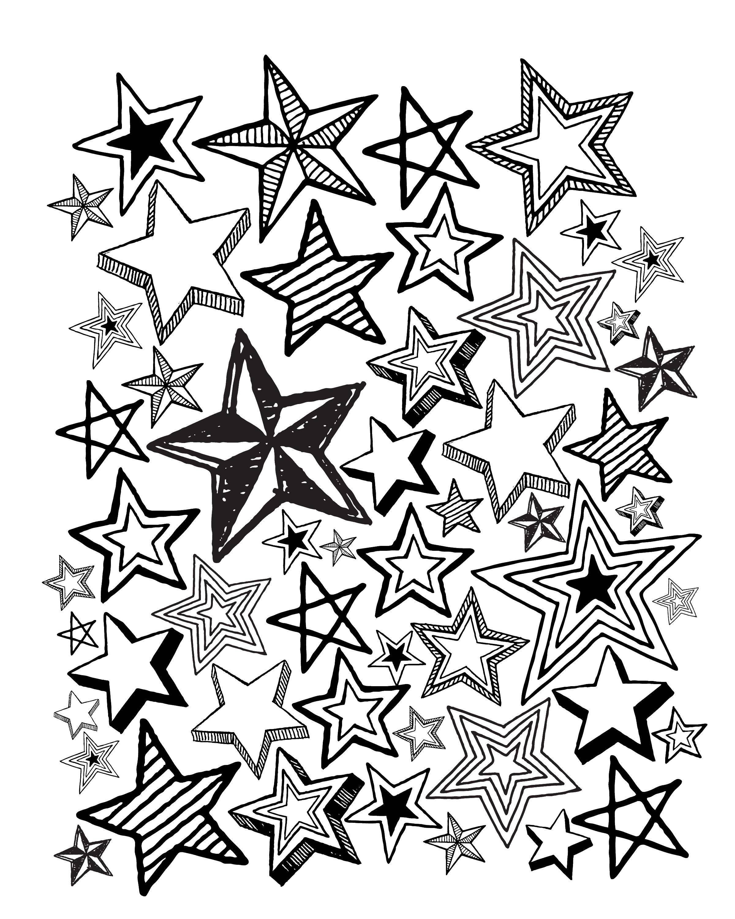 Название: Раскраска Красивые разные звезды. Категория: звезды. Теги: Звезды, ночь.