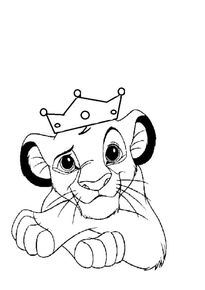Название: Раскраска Львенок с короной. Категория: Животные. Теги: животные, львенок, корона.