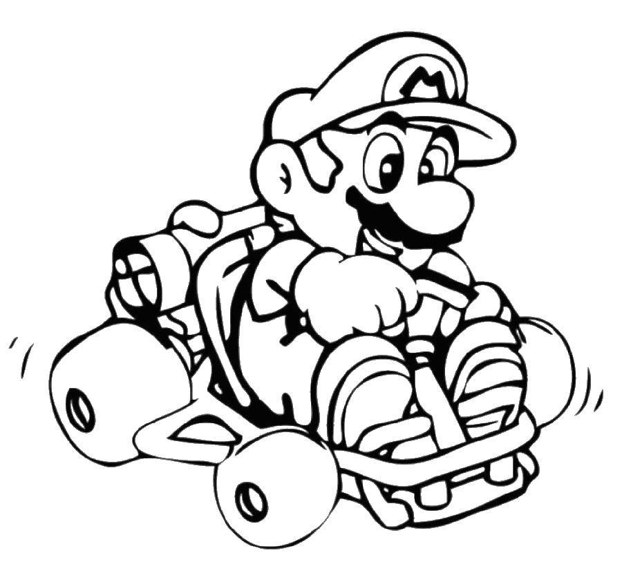 Название: Раскраска Марио на машинке. Категория: марио. Теги: марио, игры, супер марио.