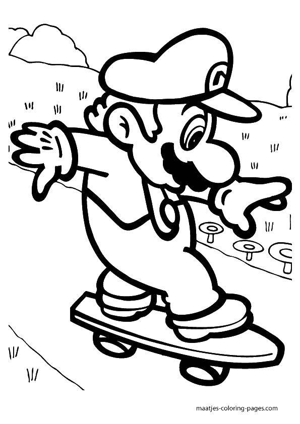 Название: Раскраска Марио на скейте. Категория: марио. Теги: марио, супер марио, игры.