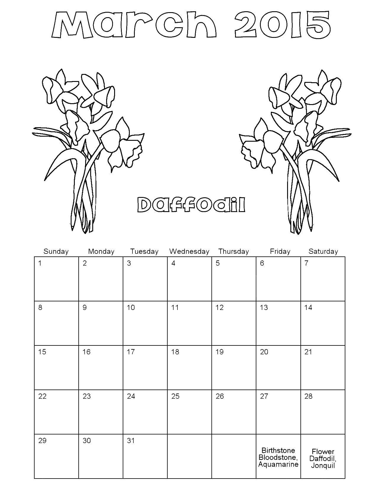 Coloring March 2015. Category Calendar. Tags:  Calendar, 2015.