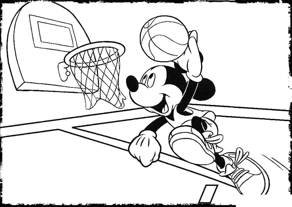 Название: Раскраска Микки маус баскетболист. Категория: баскетбол. Теги: баскетбол, мяч, микки маус.