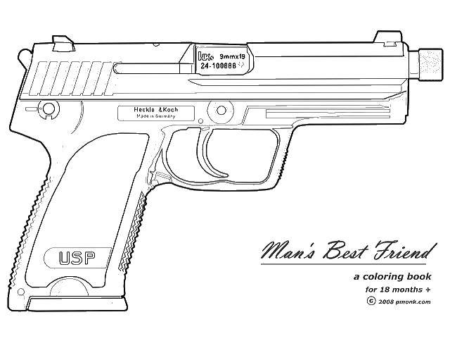 Название: Раскраска Пистолет. Категория: раскраски. Теги: пистолет, оружие, пуля.