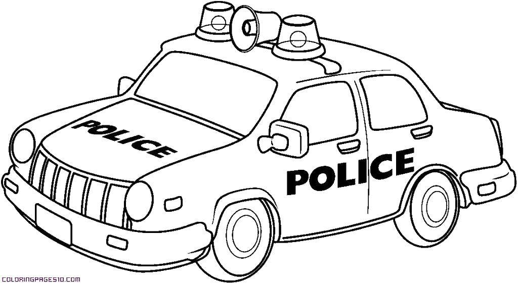 Название: Раскраска Полицейский автомобиль. Категория: транспорт. Теги: Транспорт, машина, полиция.