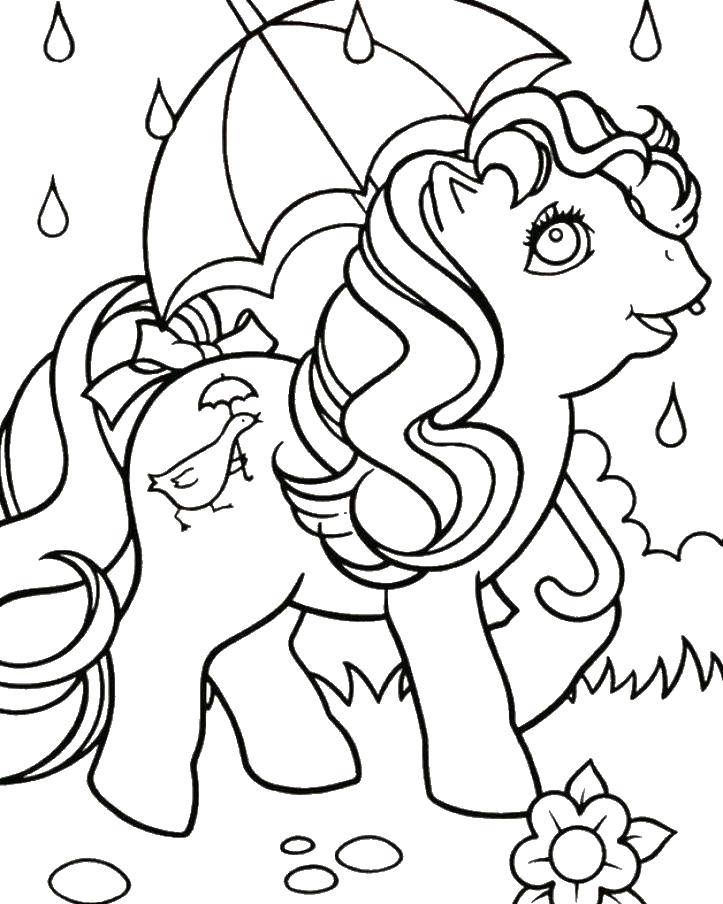 Название: Раскраска Пони с зонтиком. Категория: Пони. Теги: пони, зонтик.