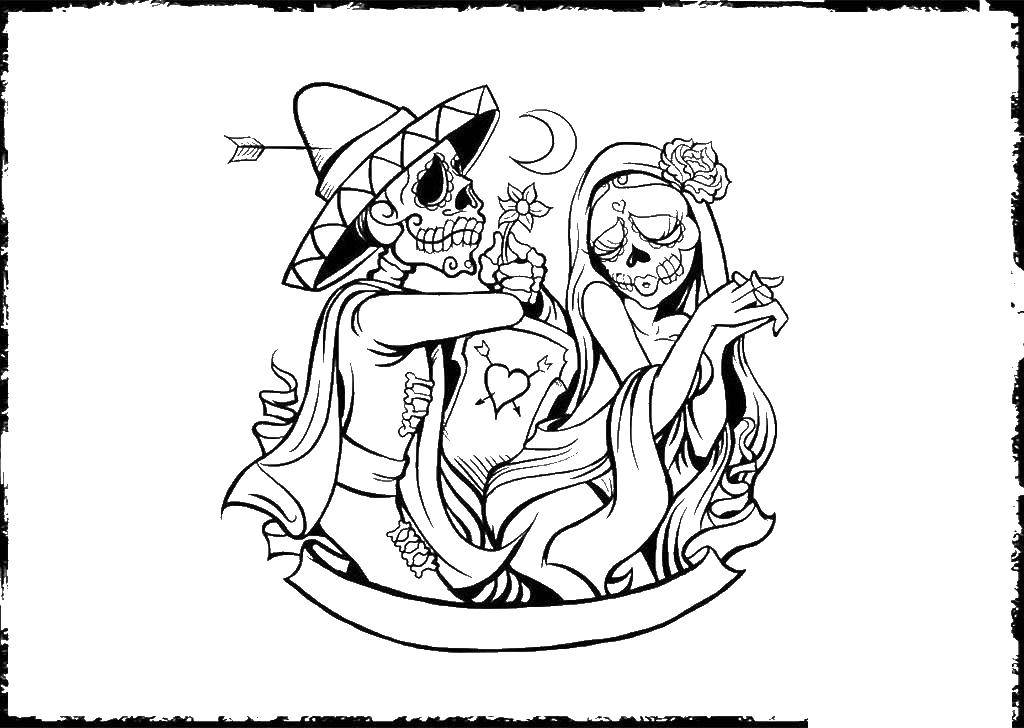 Coloring Prazdnik day of the dead. Category coloring. Tags:  The day of the Dead, Mexican holiday.