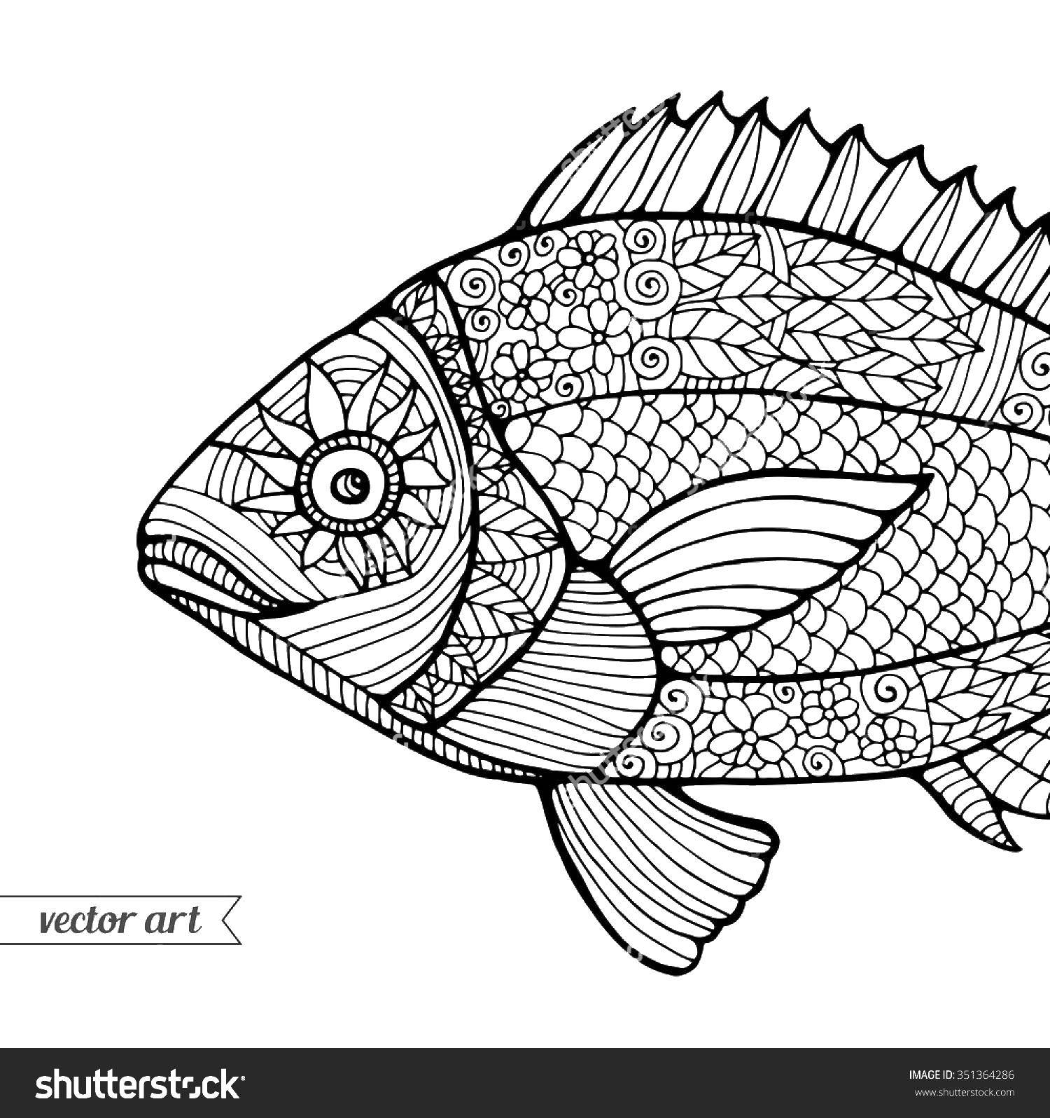 Название: Раскраска Рыба в узорах. Категория: узоры. Теги: узоры, рыбы.