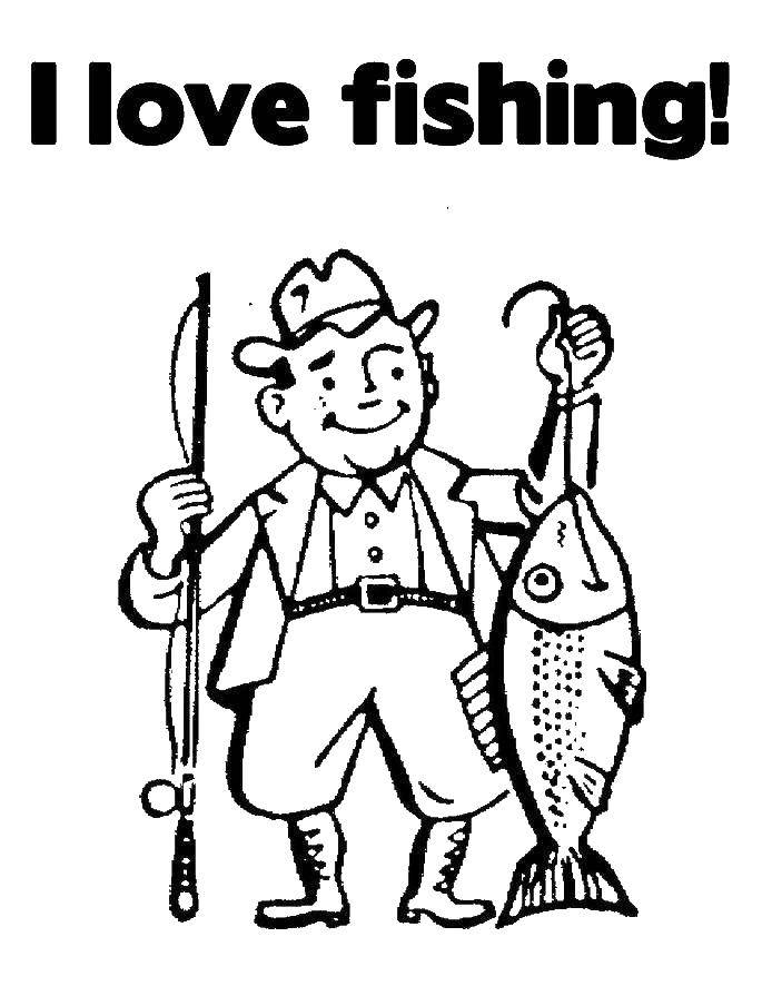 Название: Раскраска Рыбак поймал большую рыбу. Категория: рыбы. Теги: Рыба.
