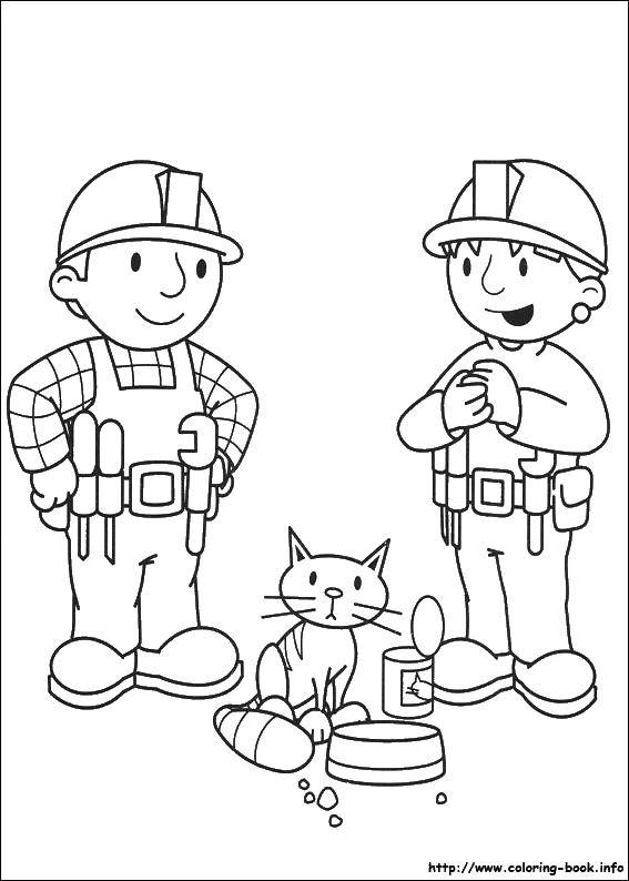 Название: Раскраска Строитель боб и котёнок. Категория: боб строитель. Теги: Строитель, инструменты, стройка.