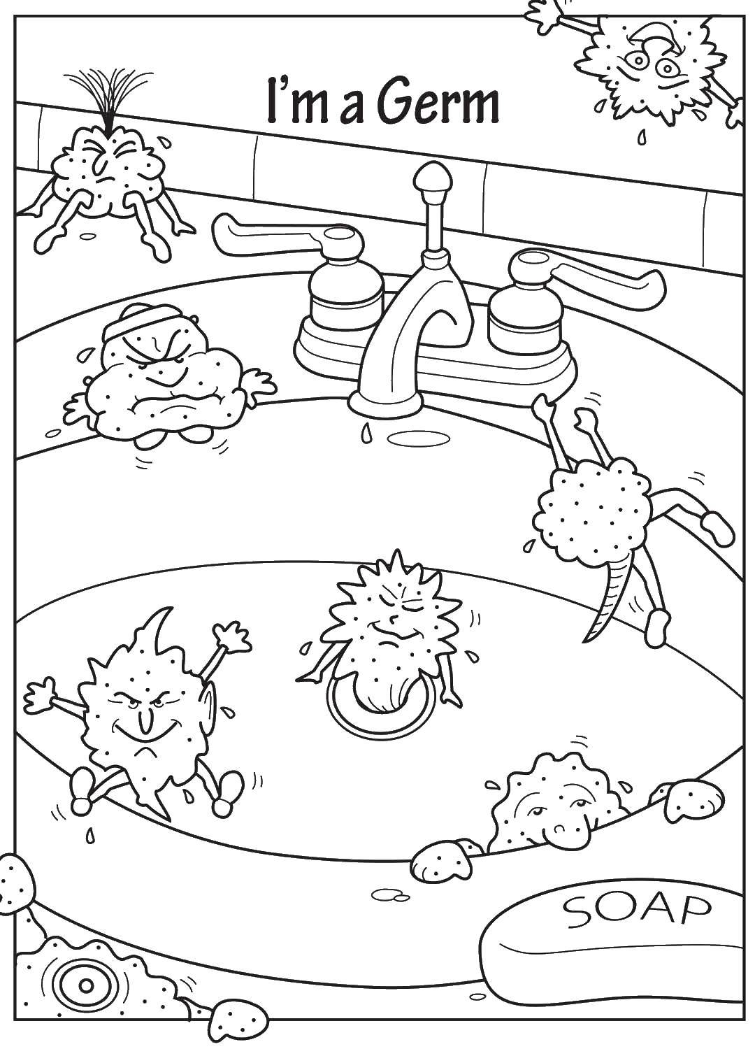 Coloring I microbe. Category coloring. Tags:  germs, bacteria, sink.