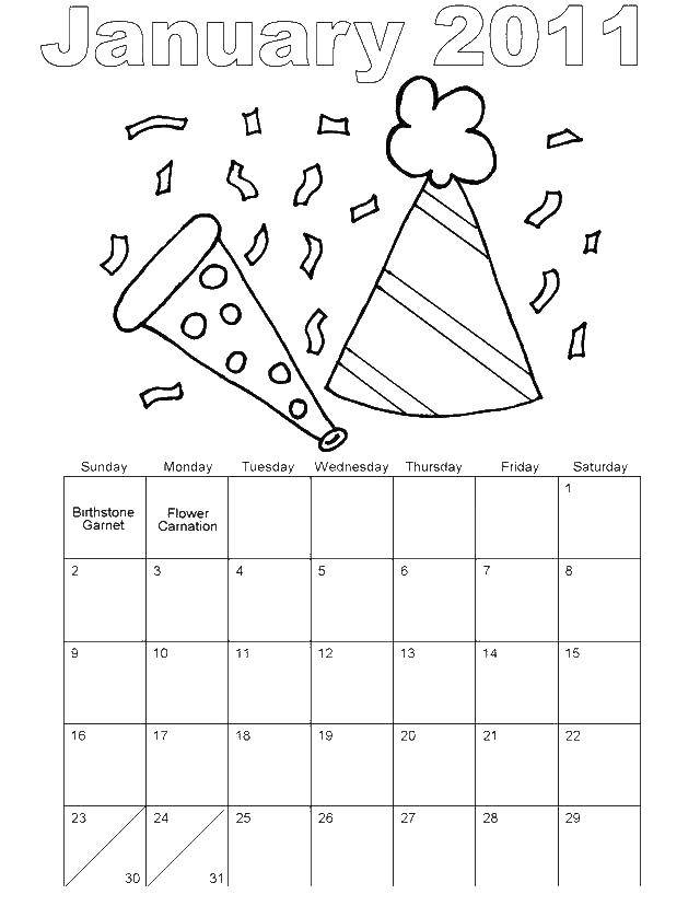 Название: Раскраска Январь 2011. Категория: Календарь. Теги: Календарь.