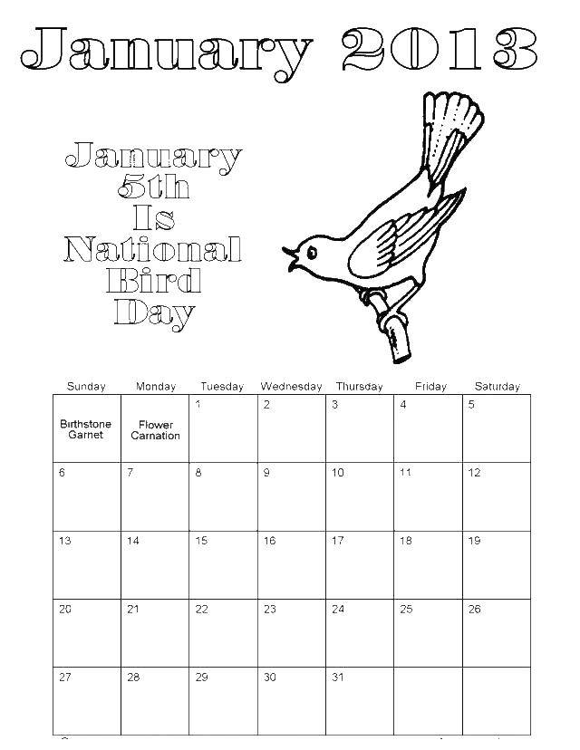 Название: Раскраска Январь 2013. Категория: Календарь. Теги: Календарь, 2013.