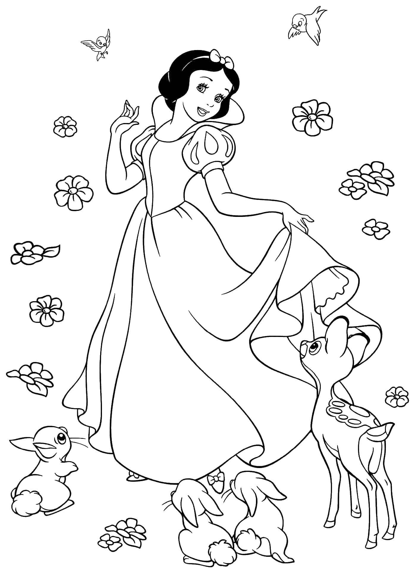 Coloring Snow white and animals. Category snow white. Tags:  princesses, cartoons, fairy tales, Snow white.