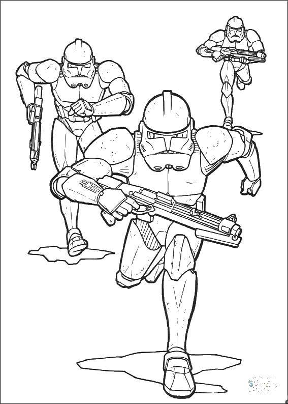 Coloring Fighters star wars. Category star wars . Tags:  star wars , soldiers, machine guns.