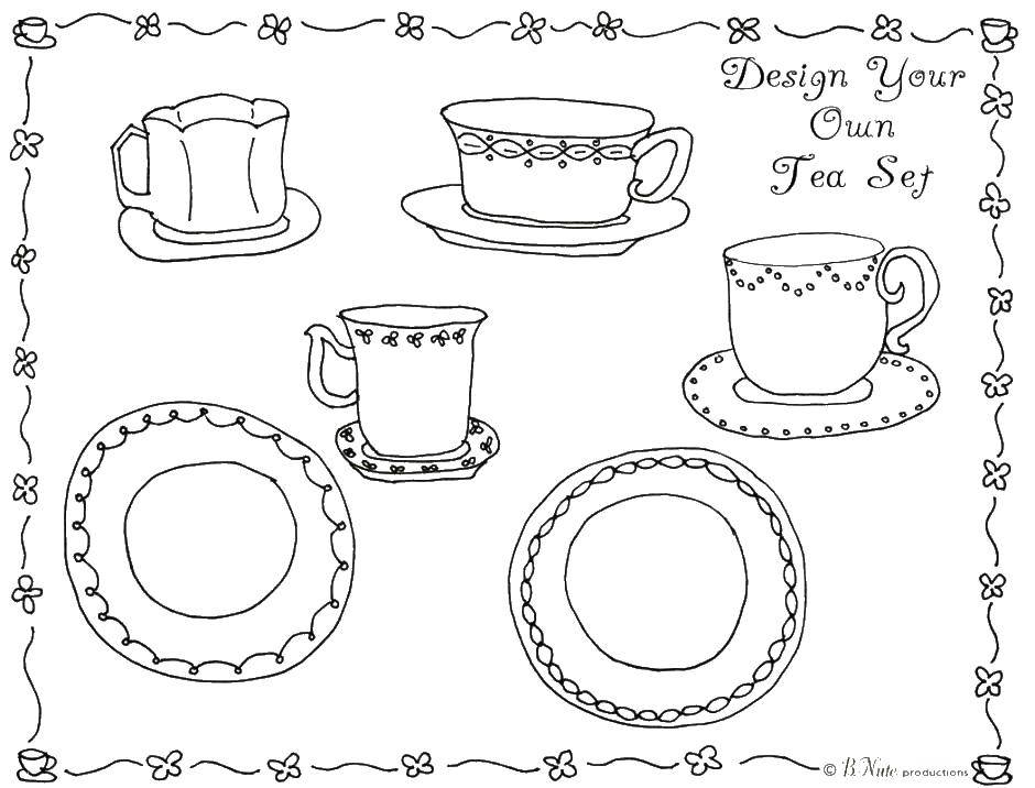 Coloring Tea service. Category dishes. Tags:  dishes, tea service.