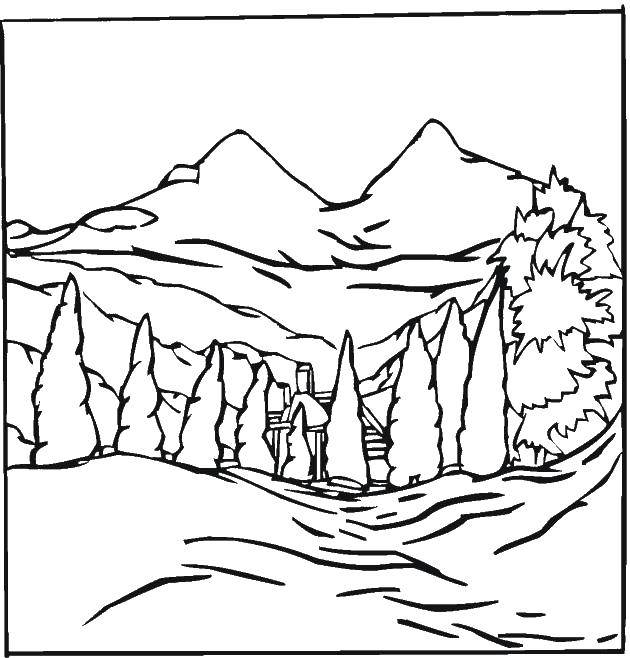 Название: Раскраска Деревья и горы. Категория: Природа. Теги: горы, природа.