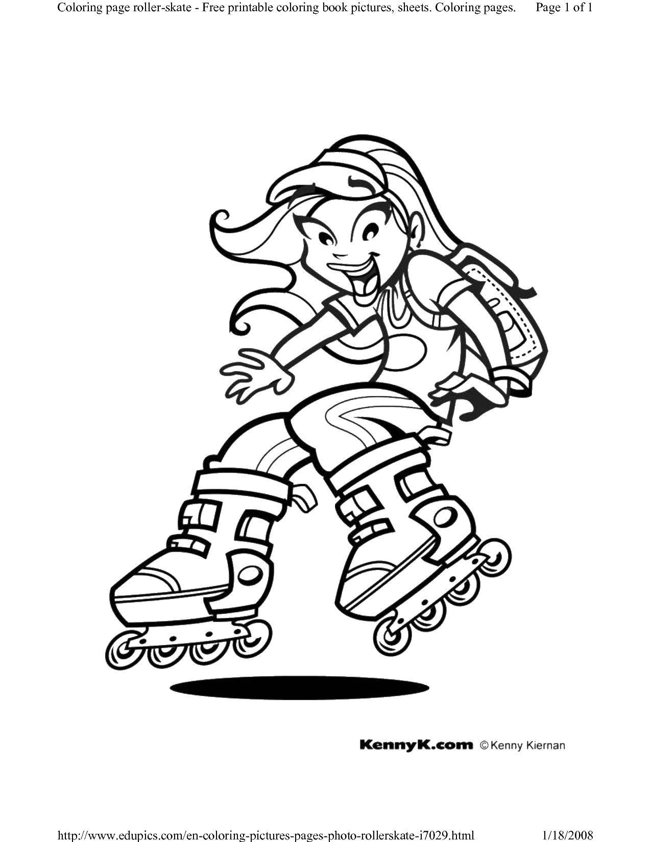 Coloring Girl riding on roller skates. Category Girl. Tags:  girl, roller skating, .
