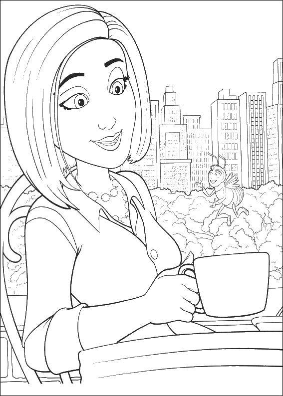 Coloring The girl and the bee. Category cartoons. Tags:  cartoon, girl, bee.