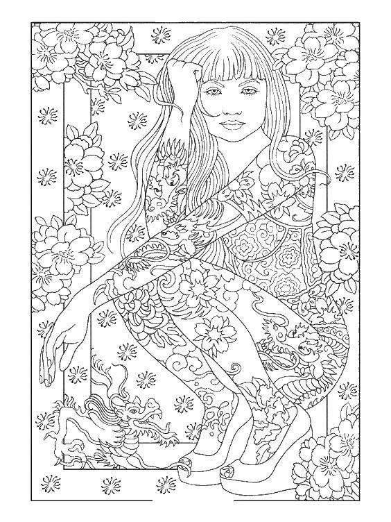 Coloring The girl in the patterns and tattoo. Category coloring antistress. Tags:  bathroom with shower, tattoo, tattoo patterns, girl.