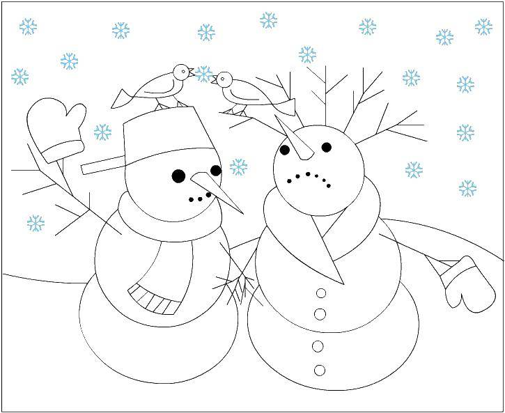 Название: Раскраска Два сеговика. Категория: снеговик. Теги: зима, снег, снеговики.