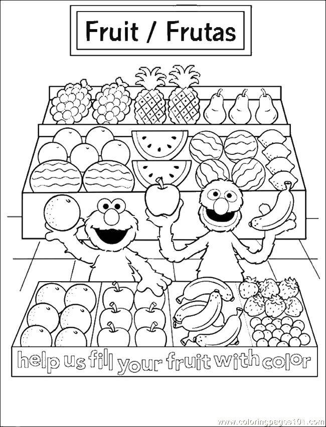 Coloring Elmo and fruits. Category fruits. Tags:  fruit, food, Elmo.