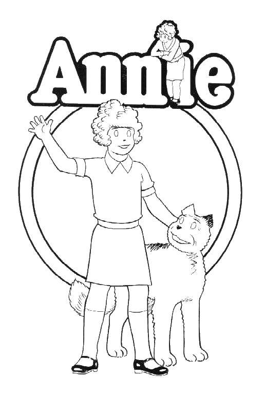 Coloring Annie. Category children. Tags:  girl, dog, Annie.