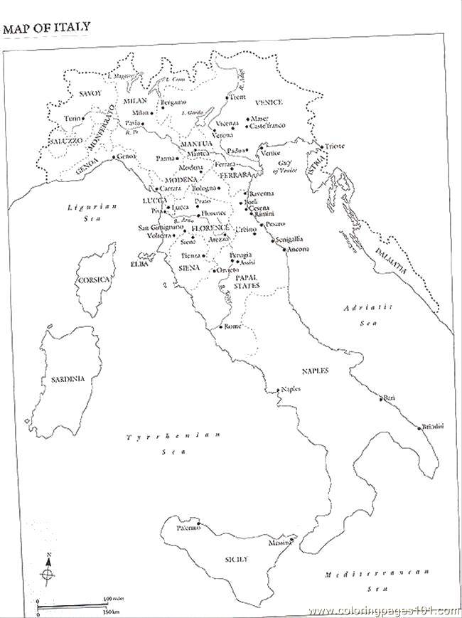 Название: Раскраска Карта италии. Категория: Карты. Теги: карты, Италия, города.