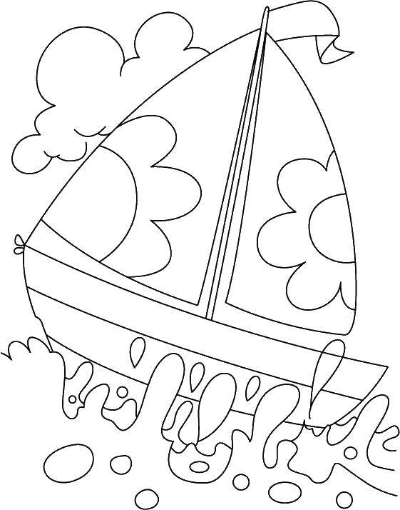 Coloring The boat on the waves. Category ships. Tags:  ships, water, sea, waves.