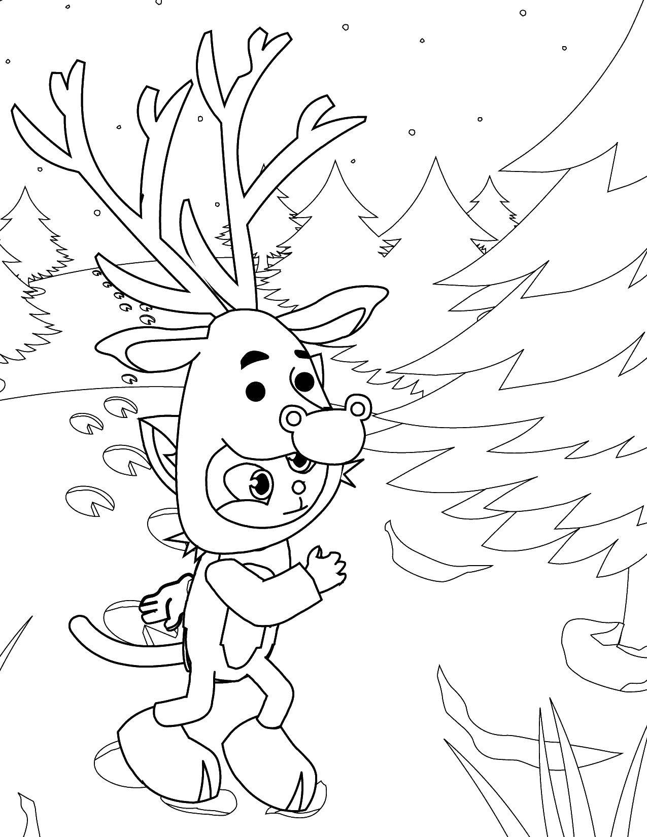 Название: Раскраска Кошечка в костюме оленя. Категория: зима. Теги: зима, Рождество, олень, кошка.