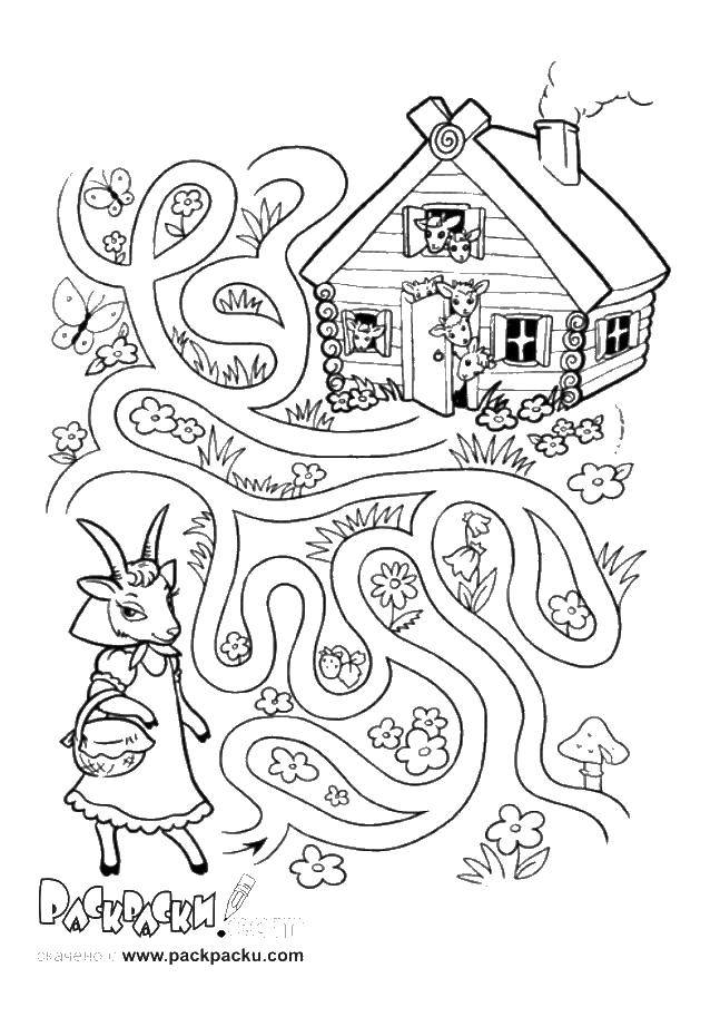 Coloring Goat and a house. Category the labyrinth. Tags:  maze, goat, house.
