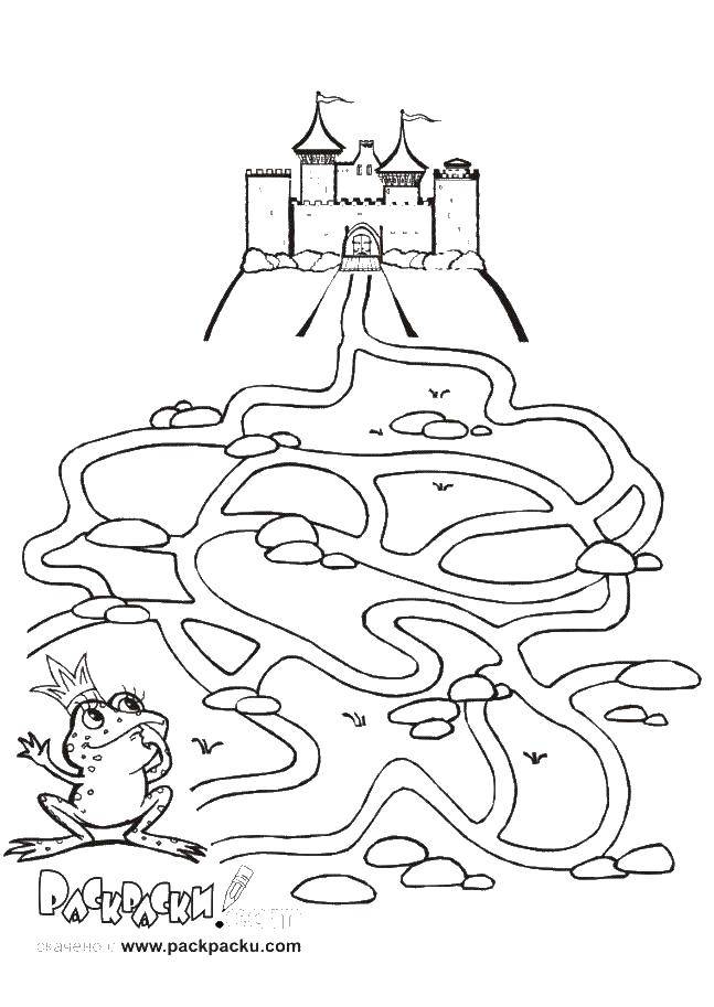 Название: Раскраска Лягушка и замок. Категория: лабиринты. Теги: лабиринты, лягушка, замок.